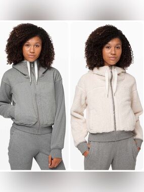 Lululemon Short Sweet and Sherpa Jacket Reversible Heathered Core Medium Grey